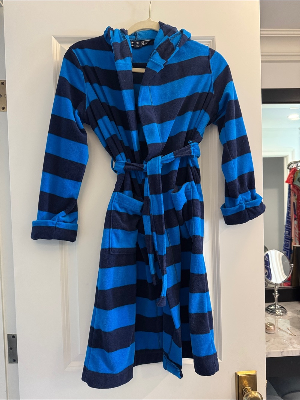 Lands' End Kids Hooded Robe in Bright Blue & Navy Stripes